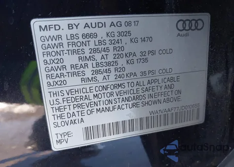 2018 Audi Q7 3.0T Premium from USA, damaged, VIN WA1VAAF77JD010655